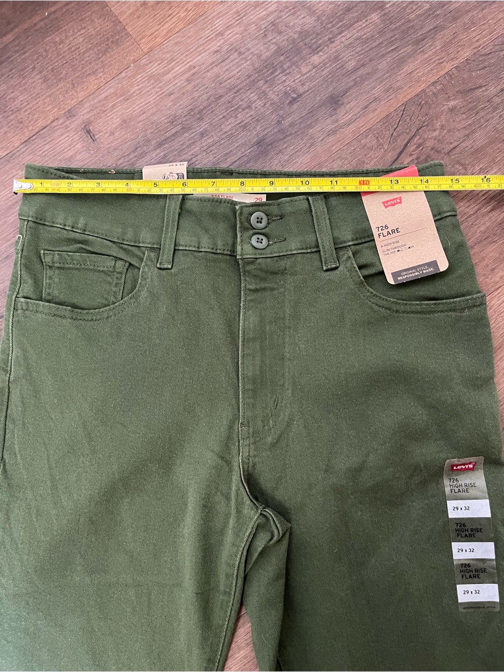 Levi's 726 Western Flare Olive Green Women’s Jeans - 32” Inseam - Picture 7 of 13